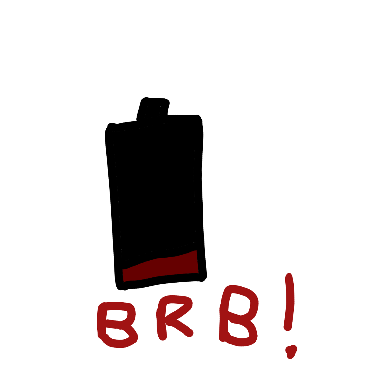 an icon of an almost empty phone battery meter with the acronym “BRB!” below it.